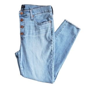 J.Crew 9" High-Rise Skinny Jeans Light Wash Sz 31 Button Fly Fray Hem